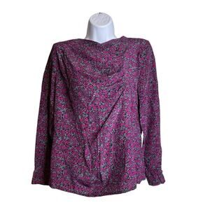 Vintage Cristallo Womens Purple Ditsy Floral Silk Blouse Size 42/10 Boho Italian